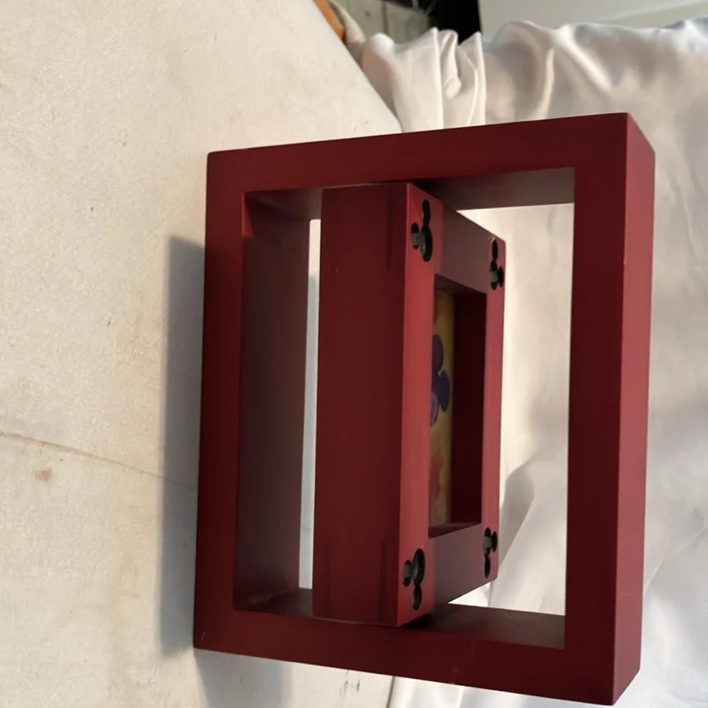 New.  Disney Reversible Mickey Mouse frame with mouse cut details. Nice redwood - Picture 8 of 12